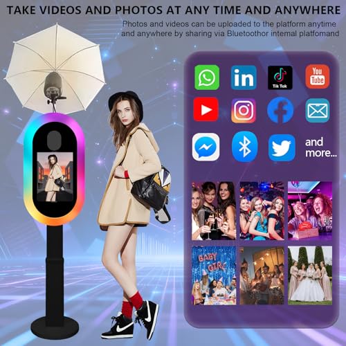 Soft-Light Umbrella Photo Booth Shell Compatible with iPad Tablet 10.2''-13'' Selfie Protable iPad Photo Booth Machine with Flight Case for Parties Wedding (Black, Machine+Camera) - color: Black, size: Machine+Camera