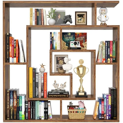 Armocity 6 Tier Display Book Shelf Wall Mounted Bookshelf Freestanding Geometric Bookcase Floating Book Shelves for Wall Bedroom Living Room Home Office, 45.5"(W) * 47"(H), Rustic Brown - color: Rustic Brown