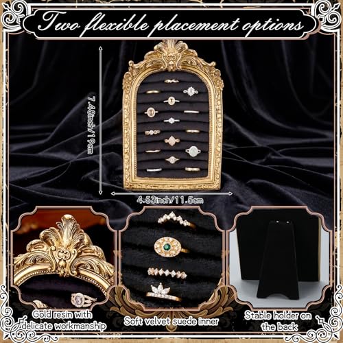 Liliaafar Vintage Ring Holder Arch Black Mat Ring Wedding Display Suede Jewelry Box Stand Frame Earring Tray Anniversary Engagement Baroque Organizer Photograph Prop for Women Birthday Gifts - color: Black Mat, style: Arch