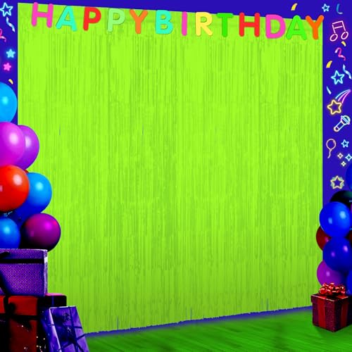 6 Pack 3.3Ft x 6.6Ft Yellow Glow in The Dark Foil Fringe Curtain Backdrop Party Supplies, Fluorescent Macaron Metallic Tinsel Foil Streamers Curtain Photo Booth for Neon Birthday Party Decorations - color: Glow in The Dark-Yellow