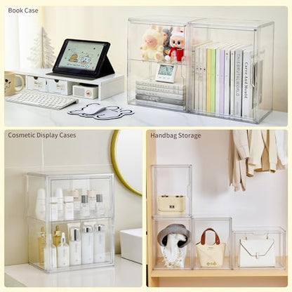 Acrylic Display Case, 2 Tier Clear Plastic Stackable Storage Bins with Magnetic Lids, Figure Display Case for Collectibles Cosmetic Acrylic Box, 2 Pack LXLXXL - size: 2 Tier -2pcs