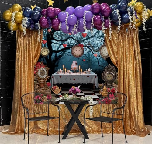 Wonderland Enchanted Forest Backdrop Rose Floral Pocket Watch Cake Table Checkerboard Tea Party Photography Background Kids Adult Birthday Baby Shower Halloween Party Decor Banner Photo Props (8x6FT)