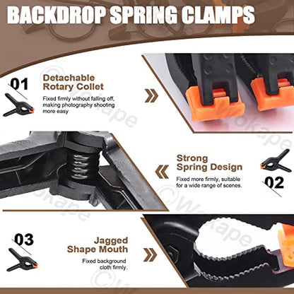 22 Packs Photography Backdrop Clips Clamps, Include 10 Curtain Ring Clips, 6 Spring Clamps, 6 Leather Background Clips Holder for Photo Studio Backdrop Background Helper Photo Clamp