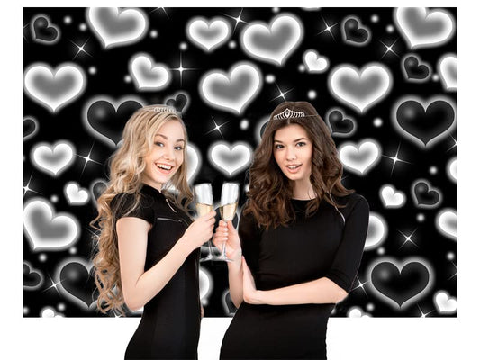 8x6ft Black Heart Backdrop 90s Backdrops for Photoshoot Valentines Decor Banner Birthday Props X-14 - color: Black, size: 8x6ft