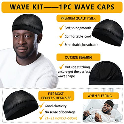 Goiple Wave Pomade for Men Strong Hold Easy Wash 360 Wave Training Hair Cream, Waves Grease for Men Promotes Layered Waves, Moisture, Control and Silky Shine Pomade Brushe Silky Durag Cap Set