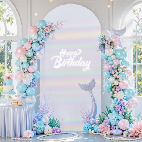 Rainbow White Arch Cover 6ft Sequin Sparkly Arch Backdrop Cover Spandex Shimmer Balloon Arch Stand Cover for Birthday Party Wedding Bridal Shower Baby Shower Photo Colorful Arches Background - color: Rainbow + White, size: 6FT