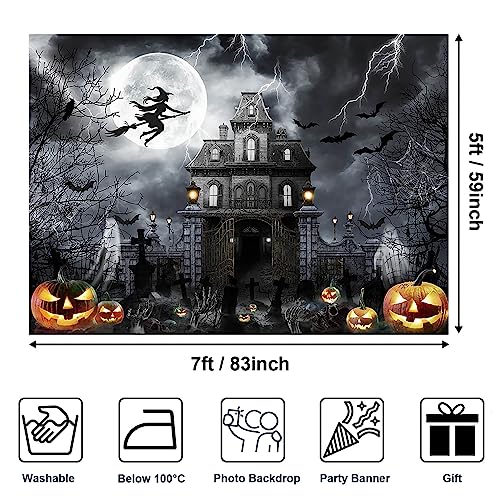 Avezano Halloween Backdrop for Photography Horror Moon Night Ghost Scary Jack O'Lantern Background Grave Scary Sppooky Skull Iron Gate Witch Halloween Party Decor Photo Stuido Props (Grey, 8x6ft) - color: Grey, size: 8x6ft