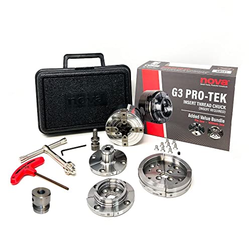 Nova Pro-Tek 48296 G3 Wood Lathe Chuck Kit with 3 jaw sets (2" Standard, 4" Bowl Jaws, and 1" Pin Jaws) insert version (with ISNS 5/8" Plainbore (Shopsmith) insert)