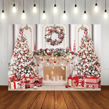 Christmas Fireplace Backdrop 7x5ft Merry Christmas Photography Background Party Decorations Xmas Trees Family Holiday Banner Photo Booth Props