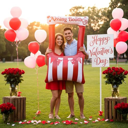 Colingmill 55 Inch Valentines Day Kissing Booth Photo Frame Inflatable Balloon Decorations Valentines Inflatables Outdoor Decorations Photo Backdrop Booth Selfie Frame Background for Party Supplies - style: Kissing Booth