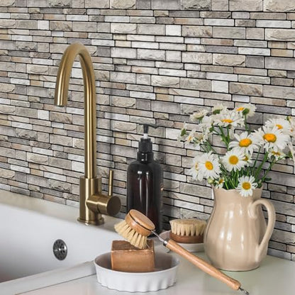 ViibXfans-3D Textured Peel and Stick Backsplash Tiles - 20-Sheets 9.69"x4.72" Waterproof Self-Adhesive Backsplashes Tile for Kitchen,Bathroom-Granite - color: Granite