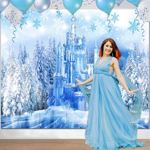 Sensfun Winter Ice Wonderland Backdrop Princess Wonderland Party Decorations,Crystal Ice Castle Snowflake Photography Background for Girl Onderland Birthday Banner Portrait Photo Booth Prop 7x5ft - size: 7X5ft