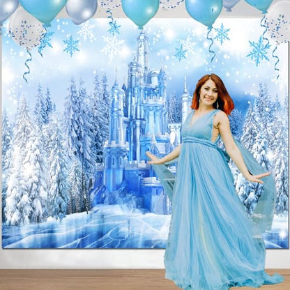 Sensfun Winter Ice Wonderland Backdrop Wonderland Christmas Party Decorations,Crystal Ice Castle Snowflake Photography Background for Girl Wonderland Birthday Banner Portrait Photo Booth Prop 8x6ft - size: 8X6ft