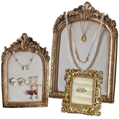 3 Pcs Jewelry Display Stand Organizer, Gold Vintage Ring Holder, Resin Necklace Holder Organizer, Photo Frame Earring Holder, Jewelry Holder for Wedding, Selling, Room Decor