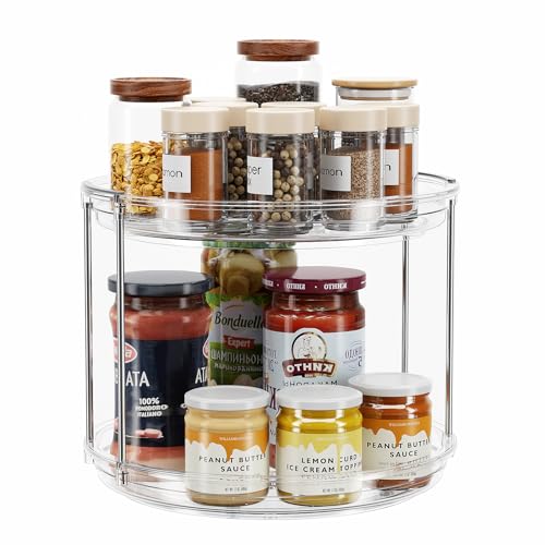 LAMU 2 Tier Lazy Susan Turntable Organizer 9.25'' Rotating Spice Rack Organization for Cabinet, Kitchen, Pantry, Countertop, Bathroom, Vanity, Medicine Cabinet Organizer, Clear - color: Clear, size: 9.25in 1 Pack