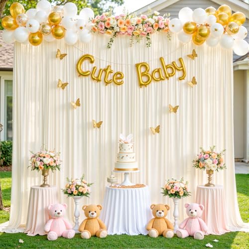 10ft x 10ft Champagne Backdrop Curtain for Baby Shower Wrinkle Free Backdrop Drapes Panels for Parties Wedding Bridal Shower Birthday Photo Photography Polyester Fabric Background Decoration - color: Champagne, size: 10FTx10FT (W5'xH10', 2 Panels)