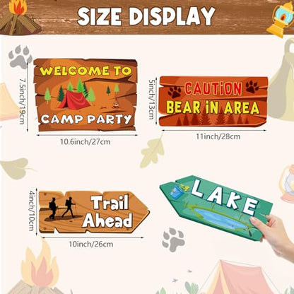 Hooqict 20 Pieces Camping Themed Party Decorations Camping Party Directional Signs for Summer Camp Decor Welcome to Camp Birthday Party Supplies Classroom Wall Door Porch Yard Sign - style: Camping