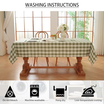 Gingham Tablecloth Rectangle Checkered Table Cloth Cotton Linen Fabric Wrinkle Free Washable Buffalo Plaid Table Cover for Kitchen Dining Picnic Camping, Green and White, 55 * 70 inch - color: Green, size: 55" x 70" (Rectangular)