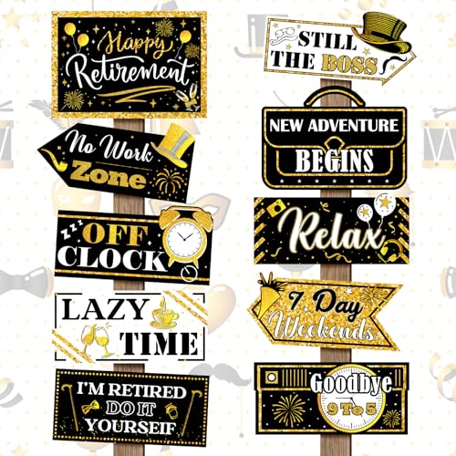 Hooqict Retirement Party Decorations 20 Pieces Happy Retirement Party Signs for Black and Gold Retirement Theme Party Decor Directional Banner Sign Retirement Birthday Party Supplies - style: Retirement