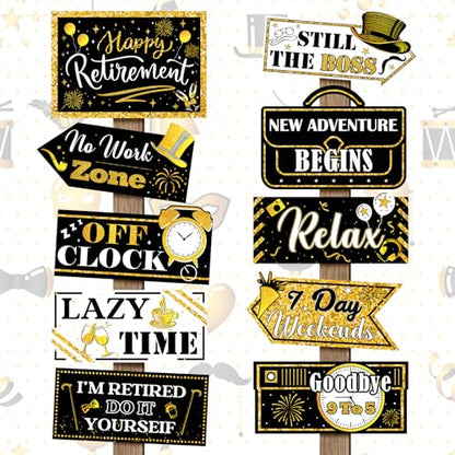 Hooqict Retirement Party Decorations 20 Pieces Happy Retirement Party Signs for Black and Gold Retirement Theme Party Decor Directional Banner Sign Retirement Birthday Party Supplies - style: Retirement