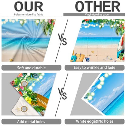 10 x 8 ft Summer Party Backdrop Hawaii Ocean Beach Tropical Leaves Flower Background Aloha Decorations Photo Booth Props Seaside Luau Happy Birthday Party Banner - size: 10*8 ft
