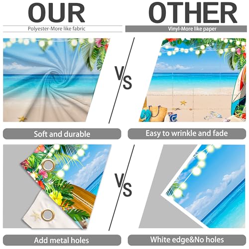 6 x 4 ft Summer Party Backdrop Hawaii Ocean Beach Tropical Leaves Flower Background Aloha Decorations Photo Booth Props Seaside Luau Happy Birthday Party Banner - size: 6*4 ft