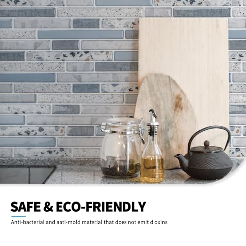 Art3d Peel and Stick Kitchen Backsplash Self-Adhesive Wall Tile Stone, 10 Sheets - color: Light Blue
