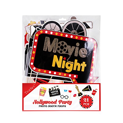 21Pcs Photo Booth Props for Movie Night Themed Party Supplies Photobooth Kit for Birthday, Wedding, Graduation, Bachelorette Party Decorations