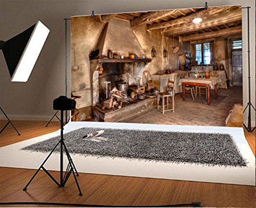 10x7ft Old Farmhouse Interior Backdrops for Photography Rustic Style Rural Retro Kitchen Homestead Western Antique Inn Restaurant Room Fireplace Decor Background Photo Studio Props