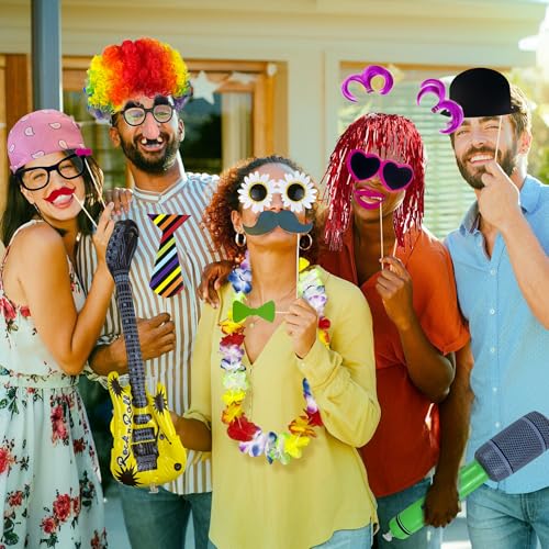 69PCS Colorful Photo Booth Props Set Novelty Funny Hats Wigs Glasses Props Sign Perfect for Graduation Birthday Bachelorette and All Occasions