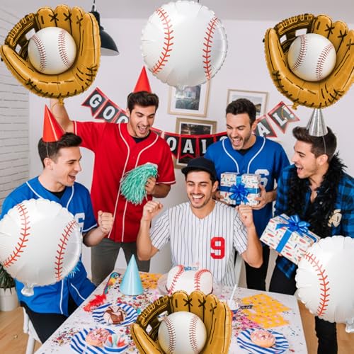 Biapian Baseball Balloons Foil, 18 Inch Round Baseball and Glove Balloon, 6 Pcs Large Sports Balloons Helium for Boys Men Baseball Party Decorations Birthday Party Sports Theme Party Supplies - style: Baseball