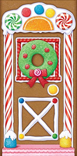 Beistle Gingerbread House Door Cover, Hanging Holiday Decor & Christmas Decorations, Xmas Gingerbread Candy Photo Prop Background for Wall & Door, 5' x 30" - style: Gingerbread House