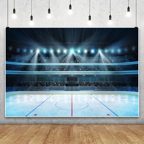 Laeacco 15x10ft Hockey Stadium Backdrop Vinyl Photography Background Ice Rink Stage Lights Shiny Haloes Stadium Spotlight School Sports Meeting Event Activity Children Adult Portrait Shoot Studio - size: 15x10ft