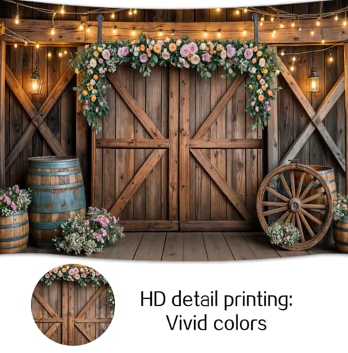 5x3ft Country Wedding Photography Backdrop Rustic Barn Door Photography Backdrop Farmhouse Pink Flower Cabin Wooden Birthday Baby Shower Wedding Bridal Party Banner Photo Booth Props Background - color: Multi1, size: 5X3FT