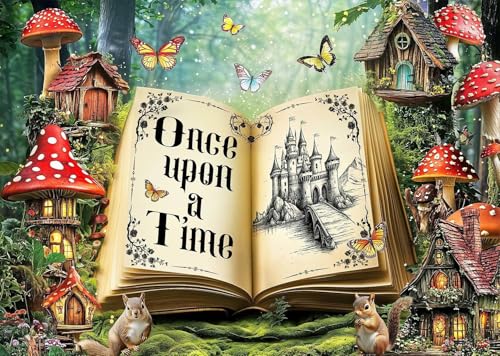 6 x 4 ft Enchanted Forest Backdrop Photography Wonderland Fairy Tale Books Ancient Castle Princess Mushroom Photo Background for Girls Wedding Birthday Party Baby Shower Photo Props - color: Green03, size: 6x4ft