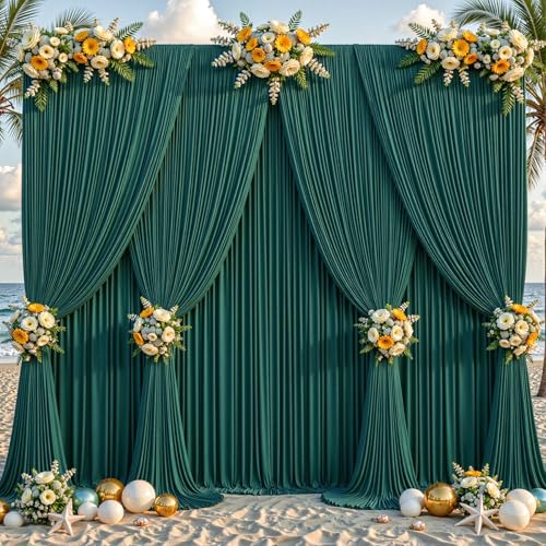 4 Panles Hunter Green Backdrop Curtains - Wrinkle Free Fabric Backdrop for Photoshoot, 10FT Wedding Party Photo Backdrop Drapes for Birthday Baby Shower Photography Stage Background Decorations - color: Hunter Green, size: W4' x H10'(4 panels)