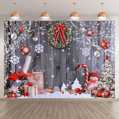 Fabric 7x5ft Christmas Photography Backdrop Winter Rustic Wood Background Xmas Tree Snow Wall Santa Party Decoration Holiday Photo Banner Props - size: 7'x5'