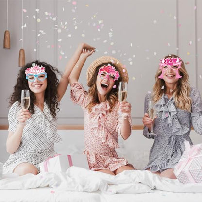 HOWAF 28pcs Galentines Paper Glasses, Happy Galentine’s Day Photo Booth Props Eyeglasses for Girls Ladies Valentines Day Party Decoration, Pink Galentines Day Eyewear for Girls Bride To Be Supplies