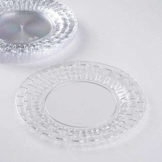 Efavormart 10-Pack 7" Clear Round Disposable Salad Plates, Basketweave Rim Plastic Dessert Plates for Weddings & Galas - color: Clear, size: 7"