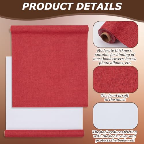 CRASPIRE 51x11.8 Inch Pure Red Book Cloth Paper Backed for Book Cover Binding Weave Linen Fabric Surface Protector Book Cloth Book Binding for Adult Scrapbooking Album DIY Crafts Cover - color: Pure Red