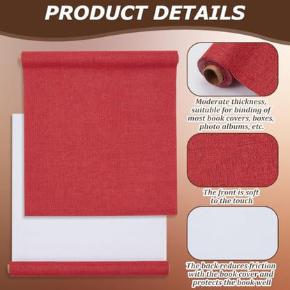 CRASPIRE 51x11.8 Inch Pure Red Book Cloth Paper Backed for Book Cover Binding Weave Linen Fabric Surface Protector Book Cloth Book Binding for Adult Scrapbooking Album DIY Crafts Cover - color: Pure Red