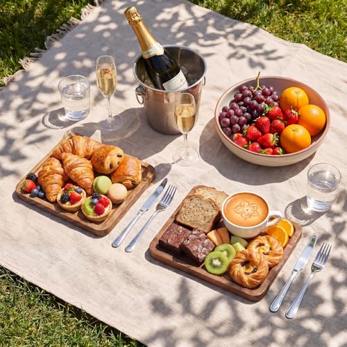 Wenqik 18 Pieces Acacia Wood Tray Set 8 x 8 Inch Acacia Oval Wood Tray Platters Plates Set for Fruit Cheese Dessert Appetizer Vegetable Charcuterie BBQ Party Weddings Supply - size: 8 x 8 Inch