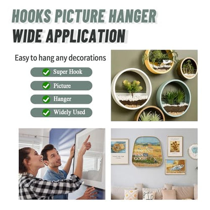 Super Hooks Picture Hanger,Gorilla Hooks - Hang Art, Clock, Shelves, Mirrors, Frames, or Planters for Home and Office Decorations-30pcs - style: Silver
