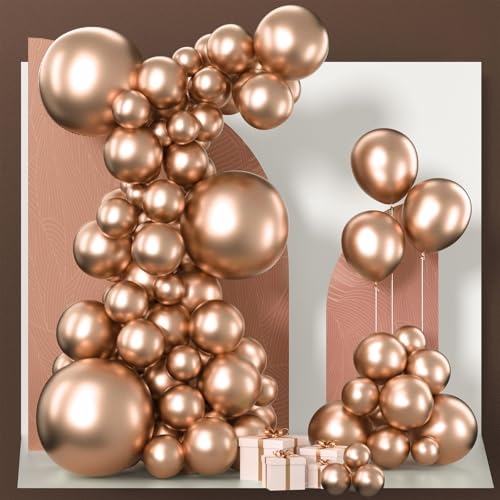 PartyWoo Metallic Rose Gold Balloons 85pcs Different Sizes of 18 12 10 5 Inch Chrome Champagne Gold Balloon Arch Kit Garland for Birthday Anniversary Bridgerton Floral Party Decorations Rose Gold-G112 - color: Champagne Gold-g112