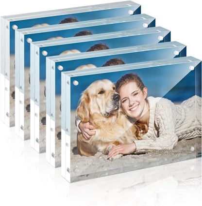 TWING 5x7 Inch Acrylic Picture Frame 5 Pack,12+12MM Thickness Double Sided Acrylic Picture Frames Set with Microfiber Cloth,Clear Horizontal Magnet Photo Frames,Desktop Display Gift Ideal - size: 5x7" 5pack