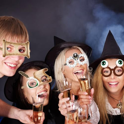 32 Pcs Halloween Wizard Party Decorations Paper Eyeglasses Wizard Photo Prop Glasses Frame Costume Supplies for Halloween Birthday Party Favors - style: Magical