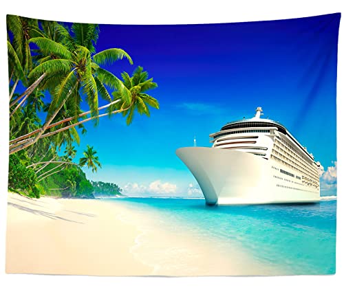 BELECO Luxury Cruise Ship Backdrop Fabric 9x6ft Cruise Backdrop for Photography Tropical Ocean Island Caribbean Sea Palm Trees Summer Hawaii Luau Photo Background Birthday Wedding Photoshoot Props - size: 9x6FT