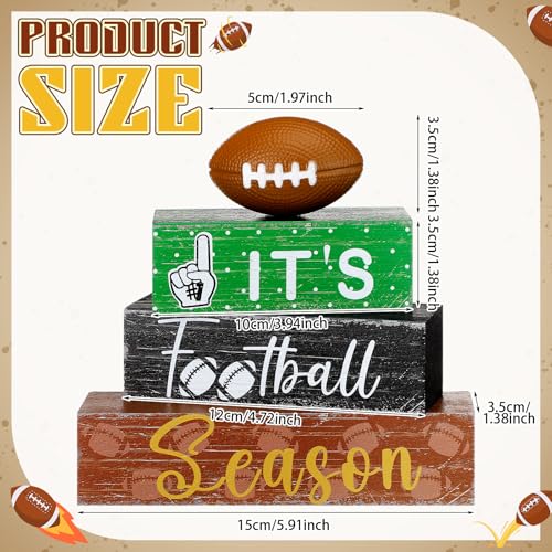 Geelin 4 Pcs Football Table Decorations Football Tiered Tray Decor Wooden Sign Centerpiece Decorative Faux Stack Book Block for Coffee Table Fireplace Mantel Floating Shelf - style: Football