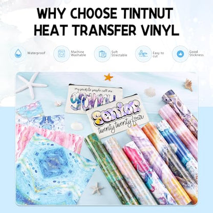 Tintnut Liquid Marble HTV Vinyl - 12 Sheets 10 x 12 Inch Watercolor Marble Heat Transfer Vinyl Pattern HTV Iron on Vinyl T-Shirts DIY - color: Purple Marble-12