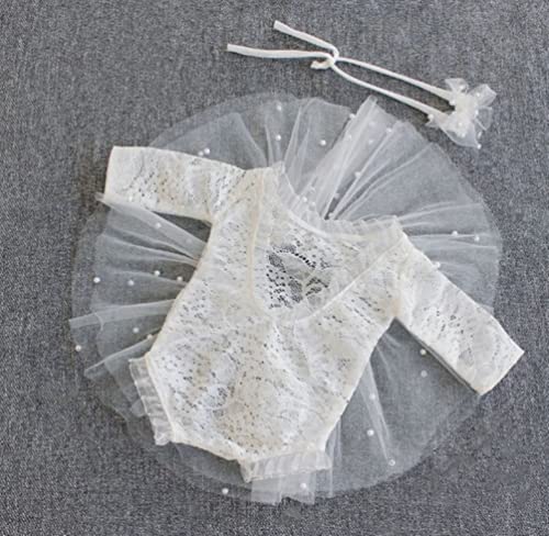 Baby Photography Props Outfit Lace Rompers Newborn Girl Photo Shoot Outfits Flower Headband Princess Costume - color: White B